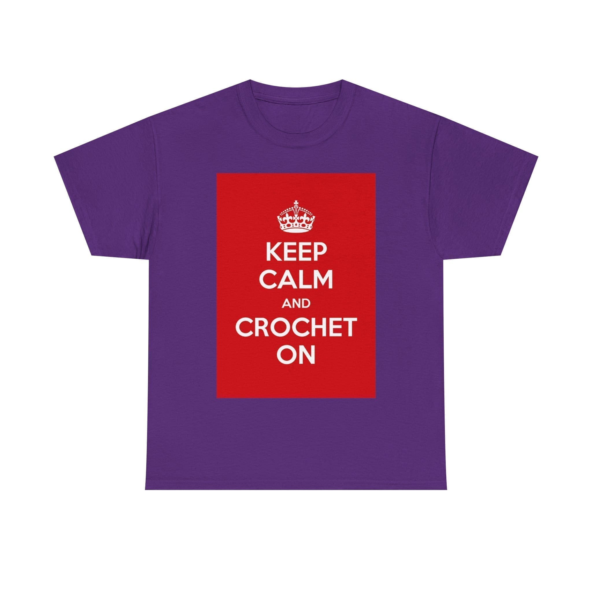 Keep Calm & crochet on unisex heavy cotton tee Purple 2XL