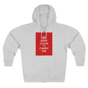 Keep Calm and Carry On Zip Hoodie Heather Grey 2XL